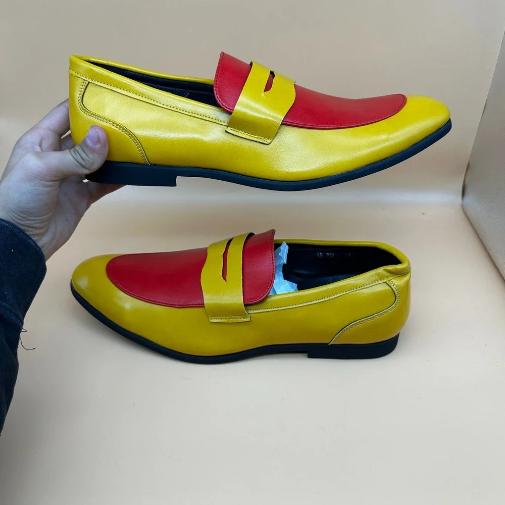 Men's Two-Tone Yellow and Red Slip-On Loafers